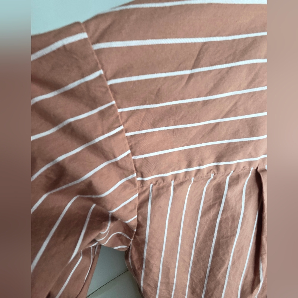 A New Day Size XL Striped Oversized Shirt Brown W/babypink Stripes - Picture 10 of 12
